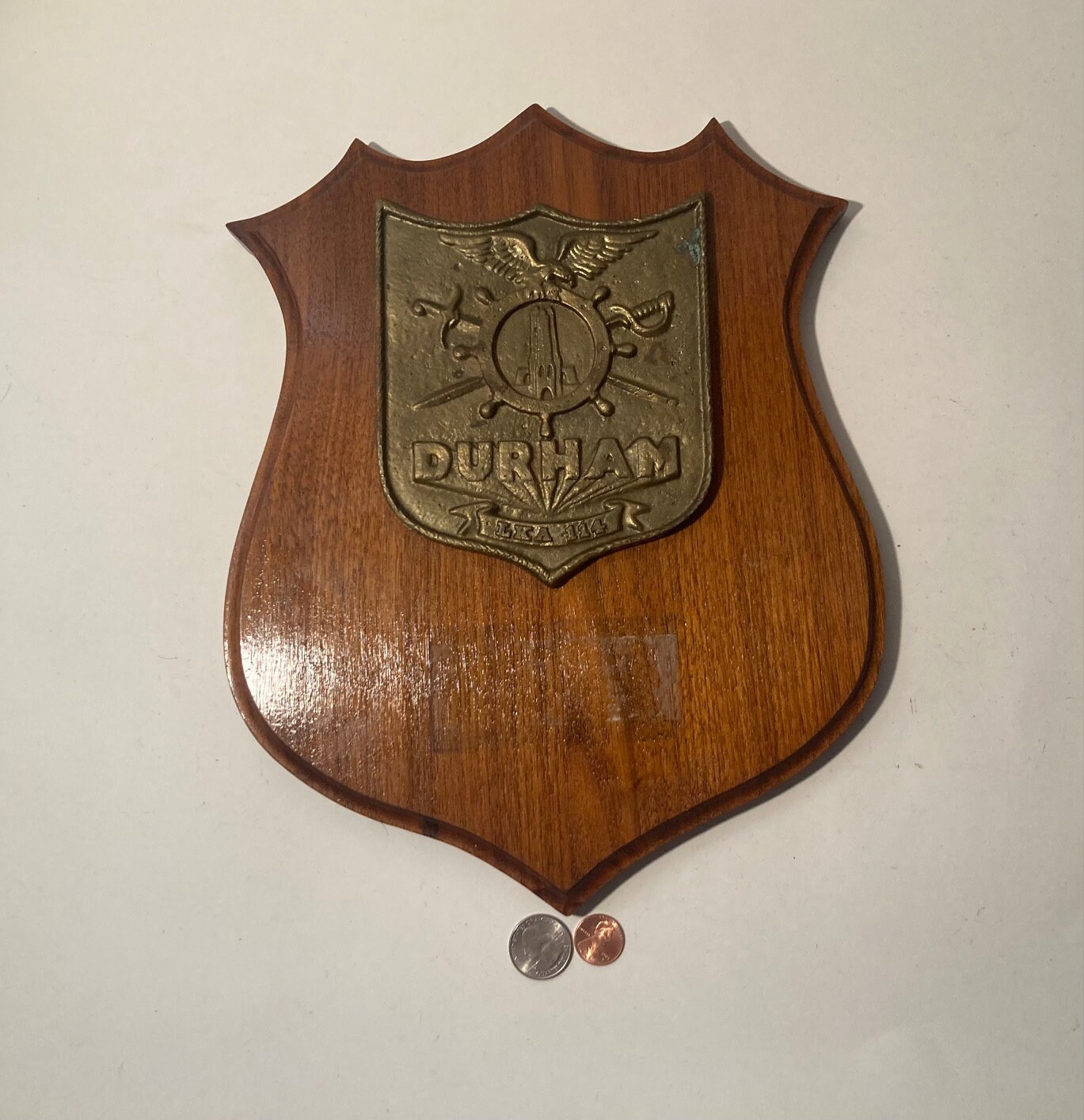 Vintage Wooden and Metal Navy Plaque, U.S.S. Durham LKA-114, U.S. Navy, Amphibious Cargo Ship