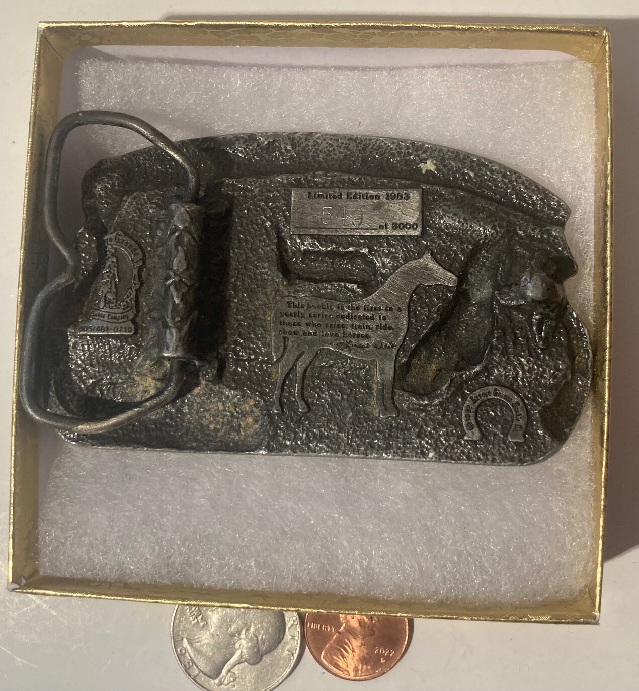 Vintage 1983 commemorative belt buckle American horse and rider American Horse Rider Belt Buckle 1983 Cowboy Equestrian  main image 3