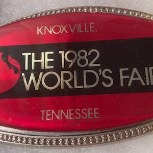 Vintage Metal Belt Buckle, The 1982 Worlds Fair, Knoxville, Tennessee, 3 1/2&quot; x 2 1/4&quot;, Heavy Duty, Quality, Thick Metal, Made in USA