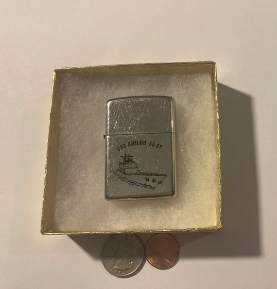 Vintage Metal Zippo Lighter, U.S.S. Shiloh CG-67, Navy, Command