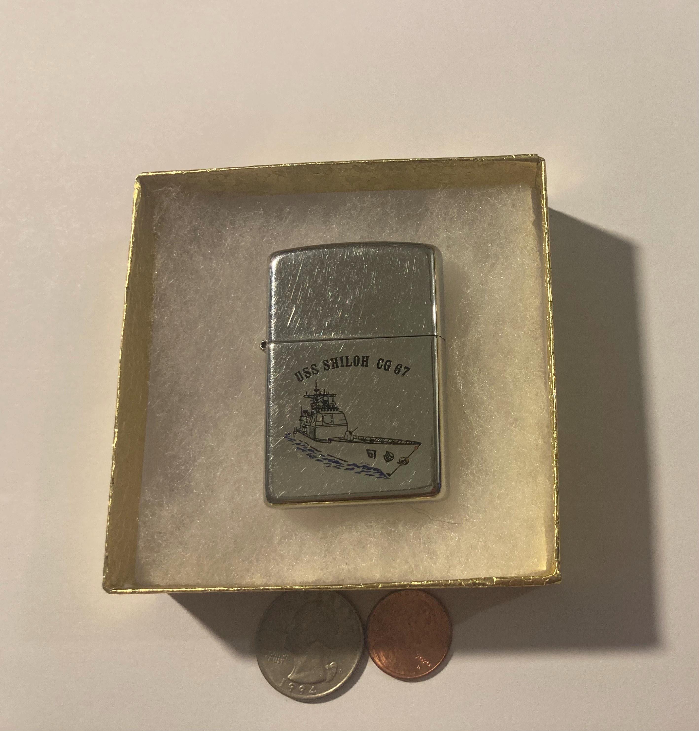 Vintage Metal Zippo Lighter, U.S.S. Shiloh CG-67, Navy, Command