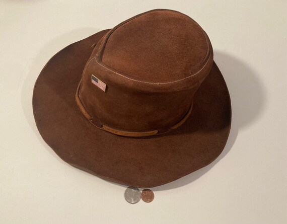 Vintage Brown Leather Cowboy Hat, One Size Fits Most, Nice  display picture 3