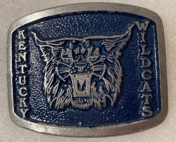 Vintage Metal Belt Buckle, Blue, Kentucky Wildcat… - image 1