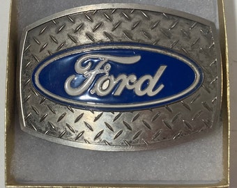 Vintage Metal Belt Buckle, Ford, Heavy Duty, Diamond Plate, Nice Design, 3 1/2" x 2 1/2", Heavy Duty, Quality, Thick Metal, Made in USA