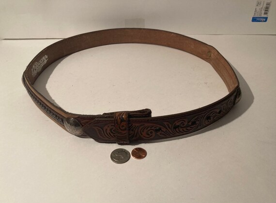Vintage Leather Belt Belt, Nocona, Silver, Hand Tooled, Nice  display picture 1