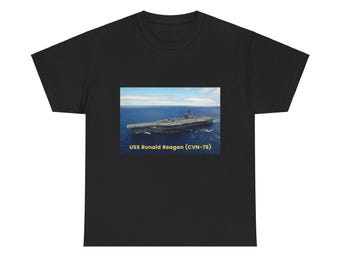 USS Ronald Reagan (CVN-76) marineblauw POD Smileandlaughtees, zwaar katoenen uniseks T-shirt