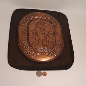 Vintage Metal Copper Wall Hanging, 13&quot; x 11&quot;, Home Decor, Shelf Display, Guadalupe
