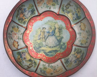 Vintage métal rond Pan, décoratif, Made in England, affichage de l’étagère, mur écran, 10" de large, décoration d’intérieur, patine, Vintage