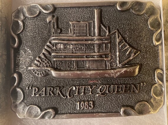 Vintage 1983 Metal Belt Buckle, Park City Queen, River Boat,  3 1/2" x 2 1/2", Heavy Duty, Quality, Made in USA, Country & Western View 2