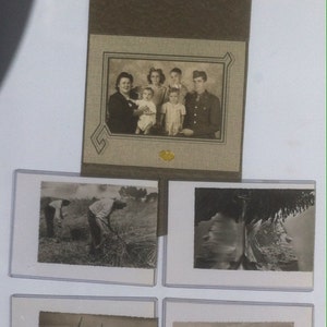 Lot von 5 Jahrgang schwarz-weiß-Fotografien, Familie Weihnachtspostkarte, Qualität, alten Zeit Fotos, Ernte, Fotografiegeschichte