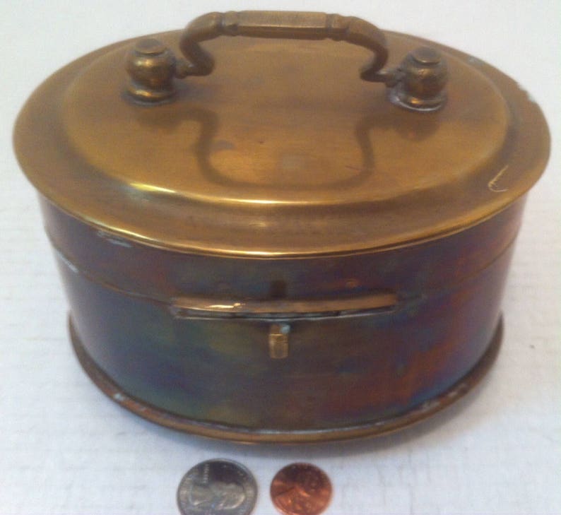 Vintage Antique Brass Storage Box With Clasp Legs 6 X 5 4 1 2 Inches Quality Made Old Keepsake