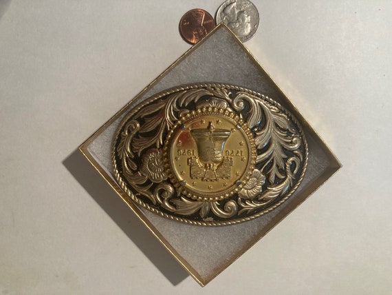 Vintage Metal Belt Buckle, Brass, Coin, Money, Ni… - image 4