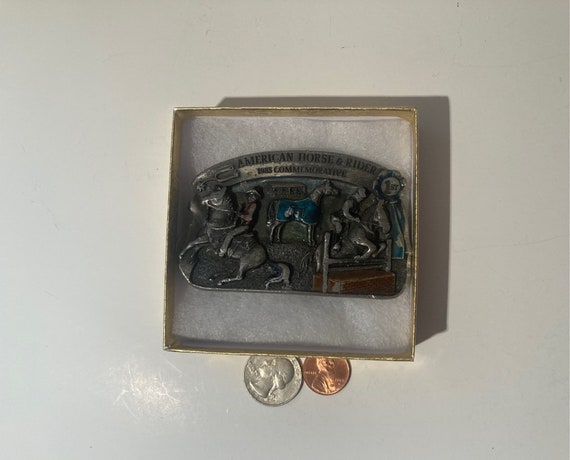 Vintage 1983 Metal Belt Buckle, American Horse & Rider, Nice  display picture 3