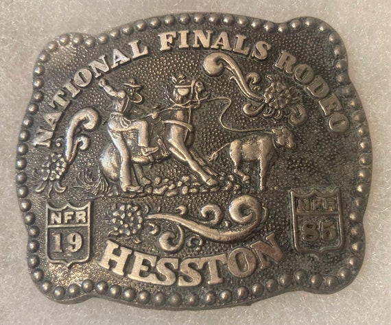 Vintage 1985 Metal Belt Buckle, Hesston, National… - image 1