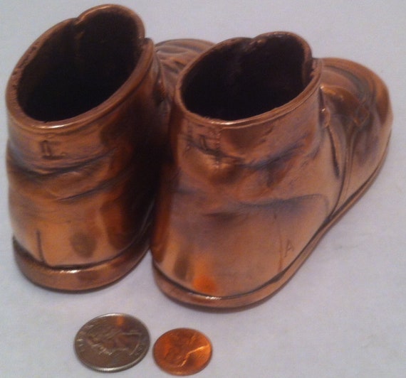 Vintage Metal Copper Set of 2 Kids Baby Shoes, Me… - image 4