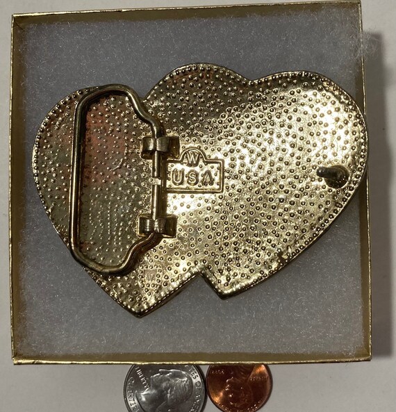 Vintage Metal Belt Buckle, Nice Double Hearts Des… - image 4