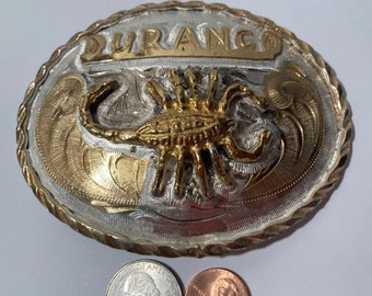 Vintage Metal Belt Buckle, Nice Silver and Brass Design, Durango, Scorpion, Nice Design, 4" x 3", Heavy Duty, Quality, Thick Metal