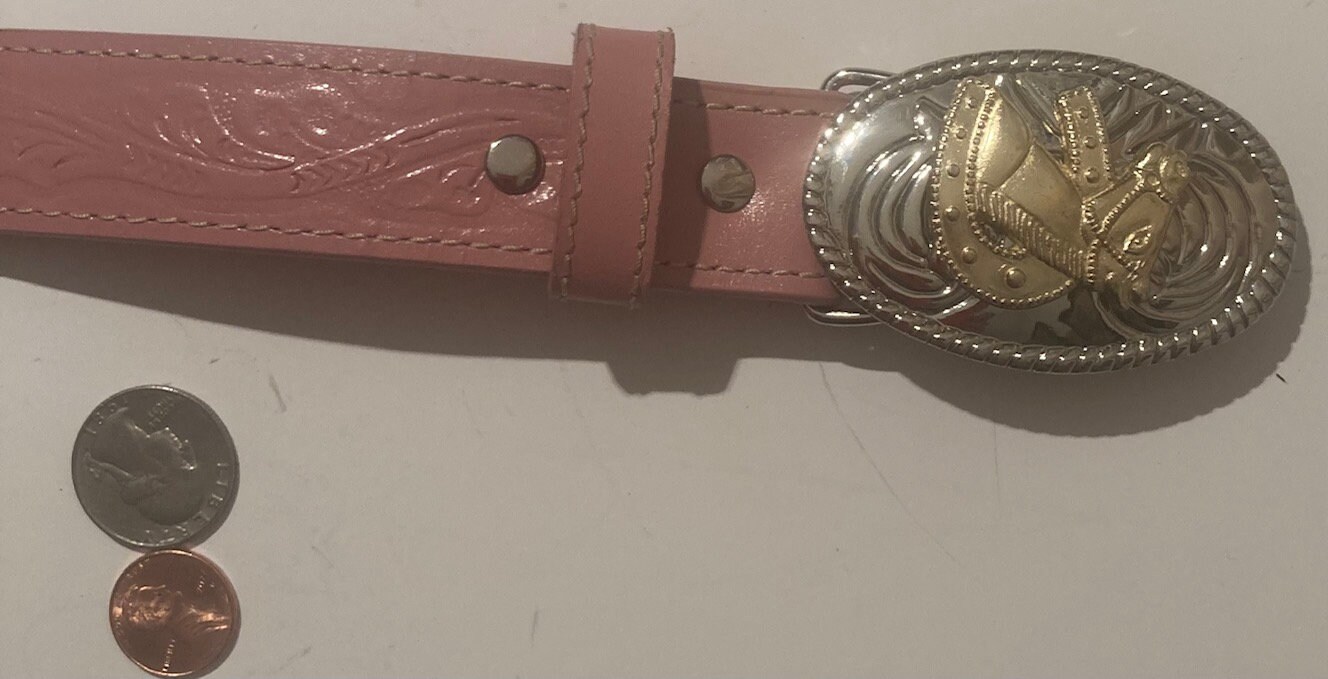 Vintage Leather Belt Buckle, and Belt, Nocona, Pink Leather 