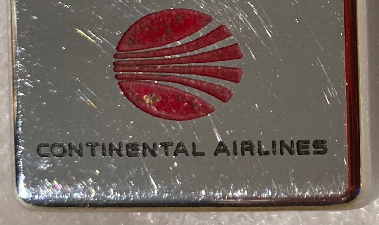 60’SLIM ZIPPOフラットボトム 　CONTINENTAL MOTORS Vintage Metal Zippo, Slim, Continental Airlines, Airplane, Airport