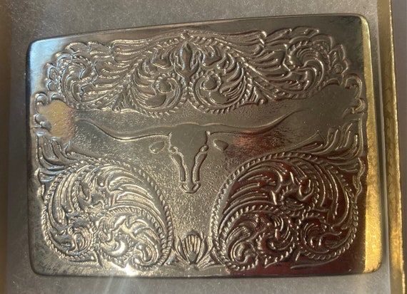 Vintage Metal Belt Buckle, Nice Longhorn Bull, Co… - image 1