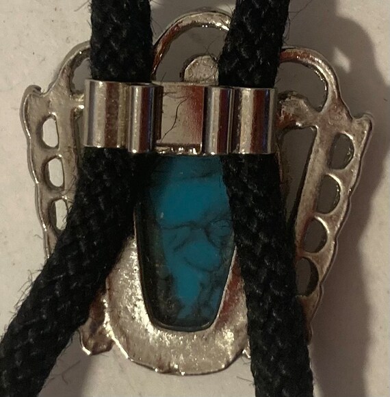 Vintage Metal Bolo Tie, Nice Silver and Blue Turq… - image 5