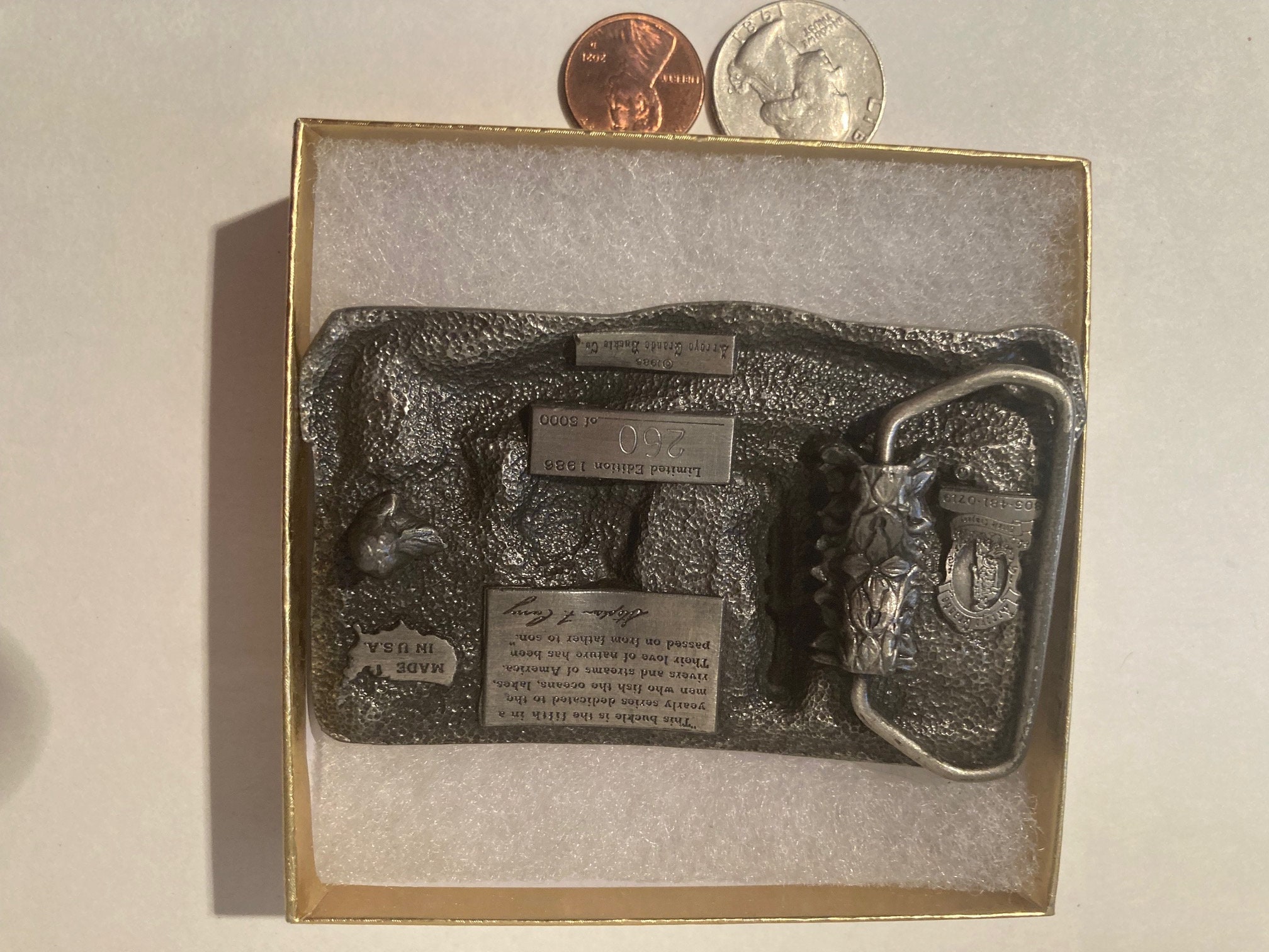 Ceinturon marron foncé, boucle pêcheur, argent. - Ceintures et