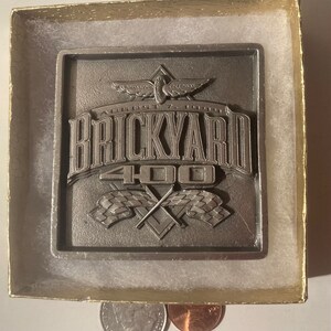 Vintage 1999 Metal Belt Buckle, Brickyard 400, Racing, Nice Western Design, 2 2/4&quot; x 2 3/4&quot;, Quality, Country and Western, Made in USA