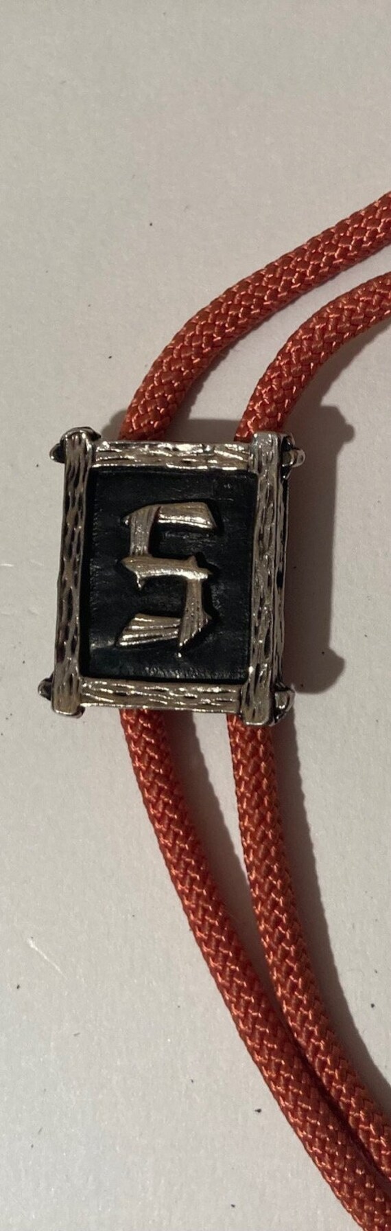 Vintage Metal Bolo Tie, Silver With Letter S, Ini… - image 2