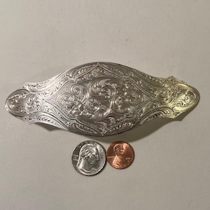 Vintage Metal Belt Buckle, Silver, Long, Montana Silversmiths, Nice Western Design, 5 1/4&quot; x 2&quot;, Heavy Duty, Quality, Thick Metal