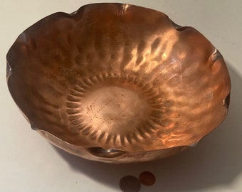 Vintage Metal Copper Bowl, Fruit Basket, Dish, Gregorian, Made in USA, Quality, 10" x 3 1/2", Kitchen Decor, Table Display, Shelf Display