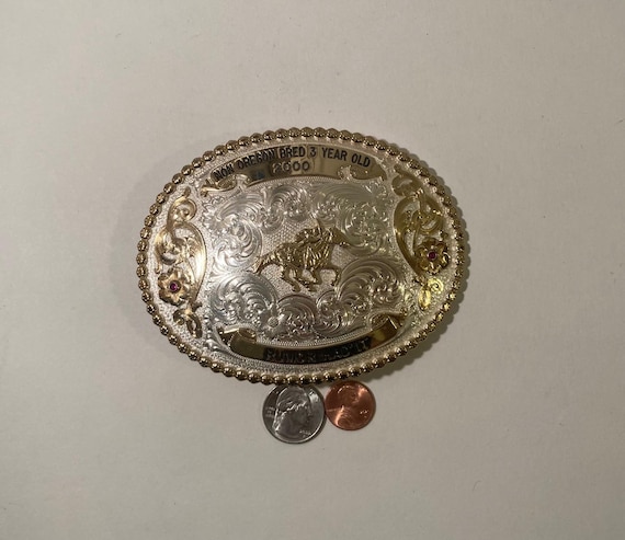 Vintage 2000 Metal Belt Buckle, Silver and Brass, Horse