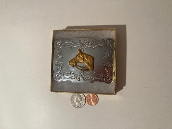 Vintage Metal Belt Buckle, Horse Head, Nice Desig… - image 3