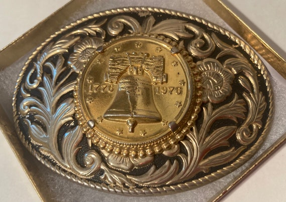 Vintage Metal Belt Buckle, Brass, Coin, Money, Ni… - image 1