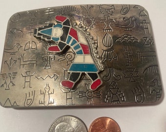 Vintage Metal Belt Buckle, Colorful, Man, Native Design, Nice Design, 4" x 2 1/2", Heavy Duty, Quality, Thick Metal, Made in USA, Rodeo