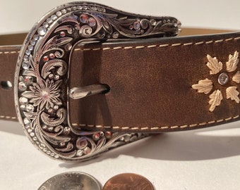 Cinturón y hebilla de cuero vintage para damas, occidental, gemas, cinturón, calidad, talla 32 a 36, país y occidental, ropa occidental, servicio pesado, agradable