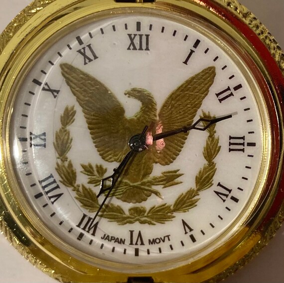 Vintage Metal Pocket Watch, Eagle, Clock, Time, S… - image 3