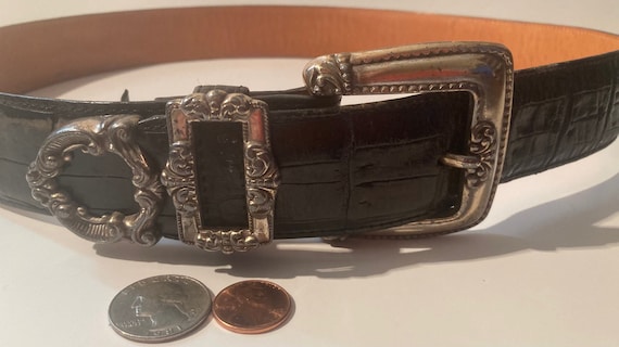 Vintage Brown Leather Belt With Ornate Silver Detail 1993 Vintage 90s Eddie Bauer Beaded Western Brown Leather Belt  main image 2