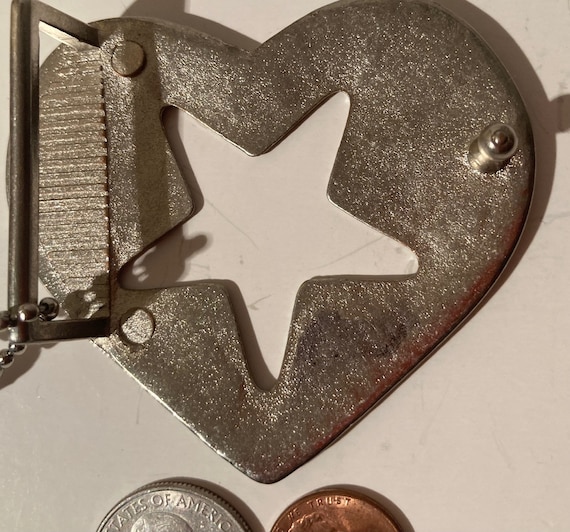 Vintage Metal Belt Buckle, Heart with Hanging Hea… - image 5