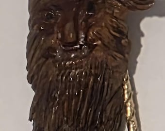 Corbata bolo de metal vintage, bonito rostro de hombre tallado a mano en madera, bonito diseño del oeste.