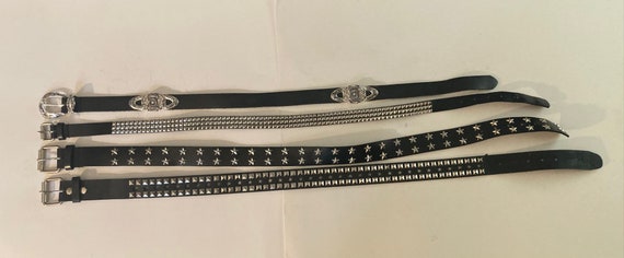 Vintage Lot of 4 Assorted Leather Belts, Rhinesto… - image 2