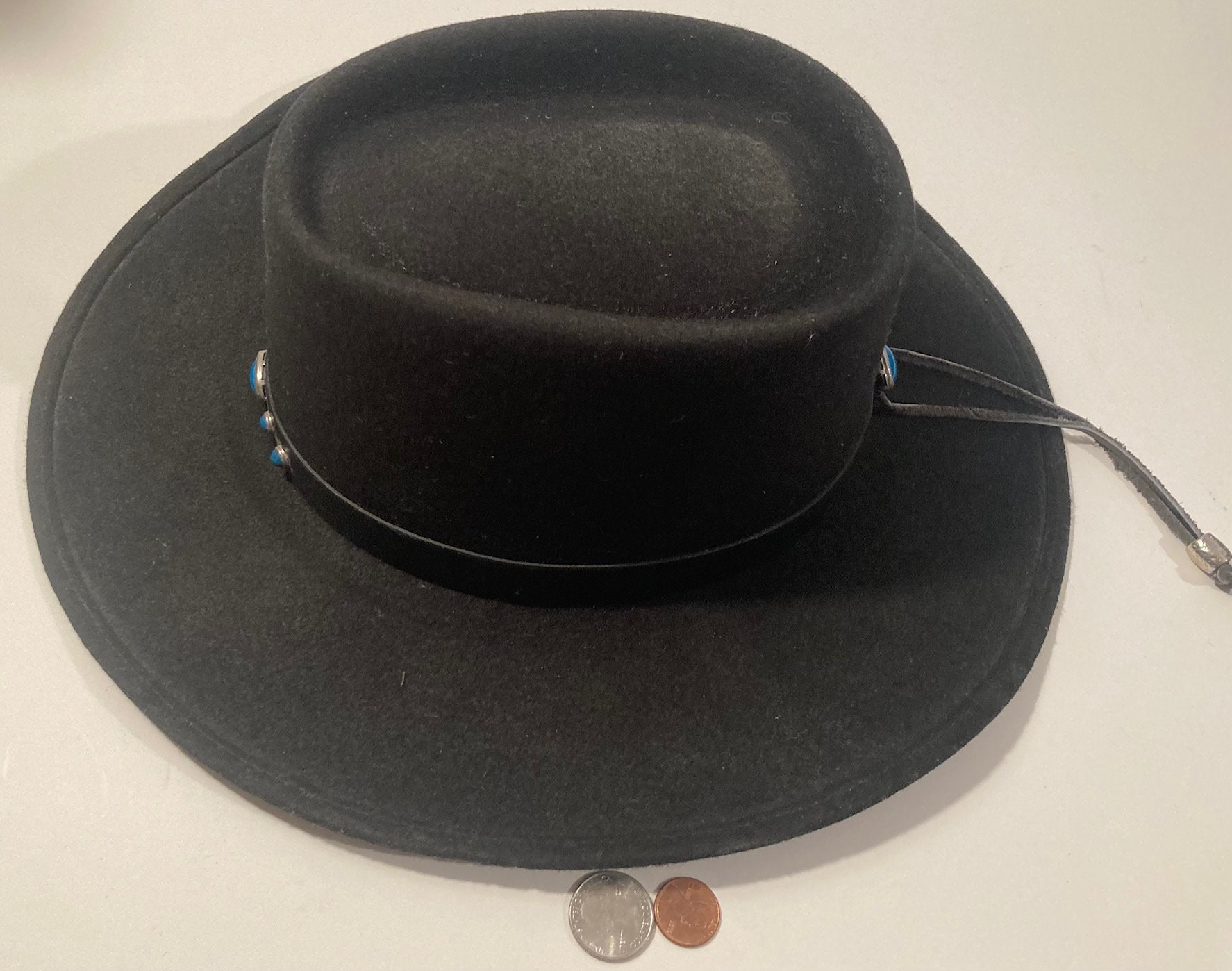 ? Black Cowboy Hat with Turquoise Accents UNDERWRAPS Black Cowboy Hat With Turquoise Oval Gem Band  main image 3