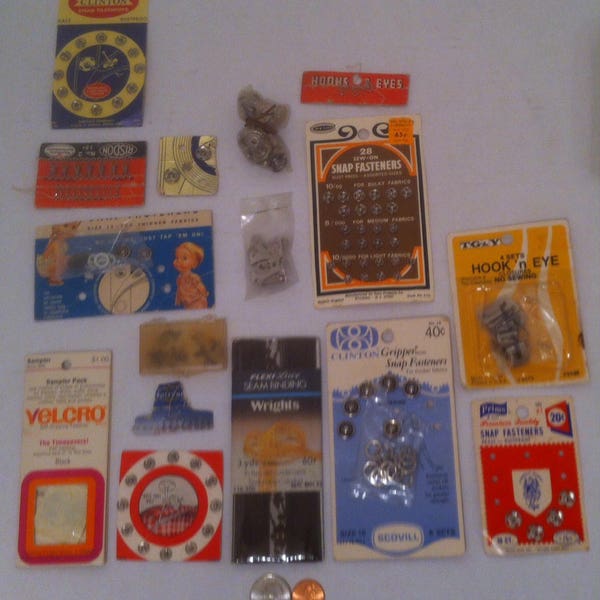 Vintage 1979 Lot of Assorted Snap Fasteners and More, Made in England, United States, Gripper Hook 'n Eye, Good Housekeeping, Instructions