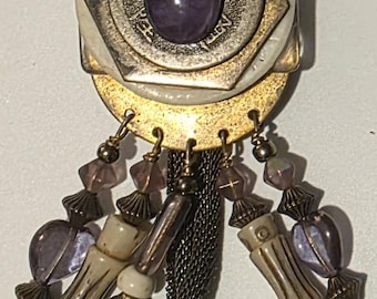 Vintage Metal Bolo Tie, Nice Silver and Brass with Lots of Accents, Western, Nice Design