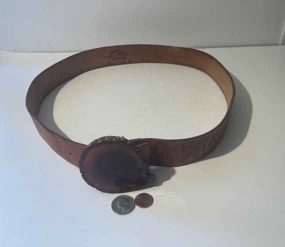 Vintage Leather Heavy Duty Belt and Buckle, Hand Tooled  display picture 1