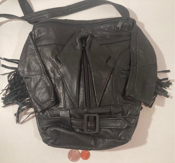 Vintage Nice Quality Black Leather Shoulder Bag Purse Leather Jacket Look Fringe Cool Quality Leather 10 X 9 Western Accessory Etsy Ireland