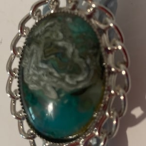 Vintage Metal Pet Bolo Tie, Cats, Small Dogs, 16&quot; Long, Silver with Nice Blue Stone, Swirl Design, Nice Design, Quality, Heavy Duty