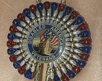 Vintage Metal Bolo Tie, Nice Red White and Blue Design, Disabled American Veteran, Military, Nice Western Design