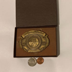 Vintage 1989 Metal Belt Buckle, 100 Years of Statehood, North Dakota, Official, Nice Design, 3 1/4&quot; x 2 1/2&quot;, Heavy Duty