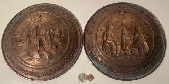 ヴィンテージ メタル 真鍮プレート 壁掛け 2 個セット 幅 10 インチ