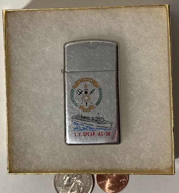 Vintage Metal Zippo Lighter, U.S.S. L. Y. Spear AS-36, Navy Vintage Metal Zippo Lighter, U.S.S. L. Y. Spear AS-36, Navy
